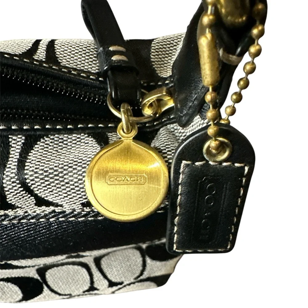 COACH SIGNATURE Y2K BLACK POUCH MINI BAG STRIPE TOP HANDLE 41206 - Picture 5 of 8